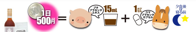 プラセンタWナイトセットは、プラセンタエキスとプラセンタカプセルのW処方です。